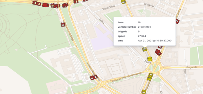 Figure 3. Sample Application View: Displaying Public Transport Vehicles in Real Time